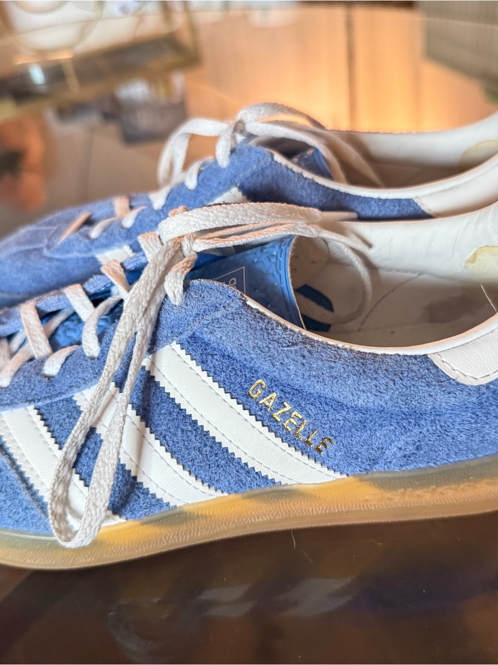 adidas Gazelle Women's Suede Sneakers in Light Blue and White